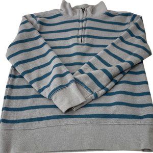 (4-105) Kids Old Navy Grey/Teal Long Sleeve Striped Pull-Over Shirt Zipper Front